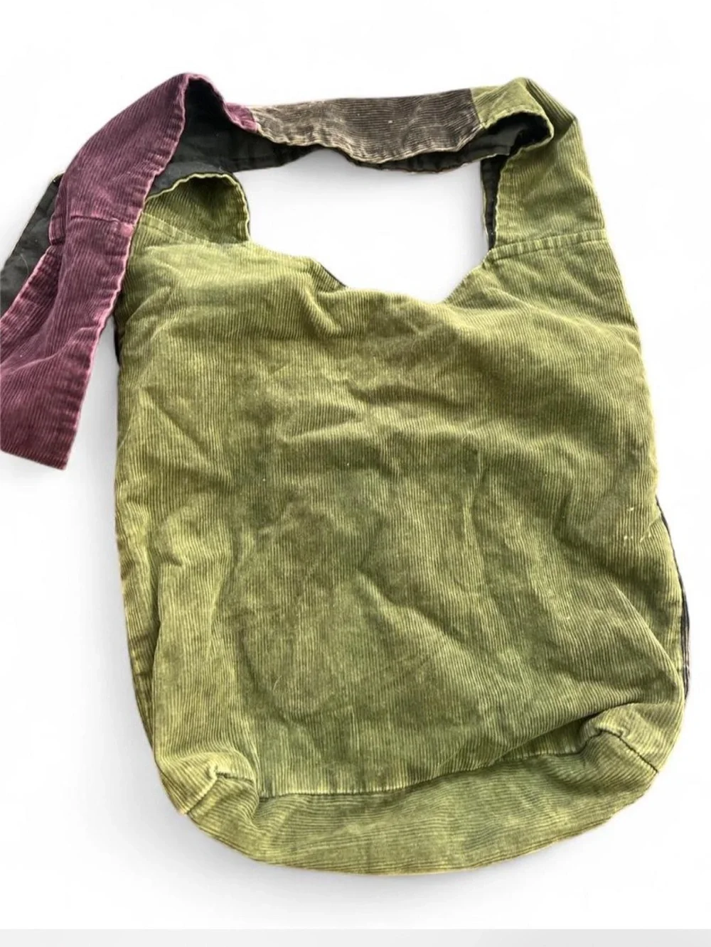 Kathmandu Imports Boho Corduroy Patchwork Peace Sign Slouchy Hobo Crossbody Bag